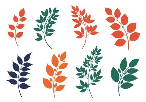 A collection of colorful autumn leaves and branches with intricate details. vector