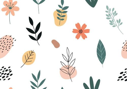 A simple abstract pattern of various stylized leaves and flowers on a white background. vector