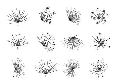 A collection of decorative burst elements with radiating lines and starbursts for graphic design projects. vector