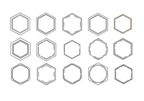 A collection of decorative geometric hexagonal frames and borders for design elements. vector