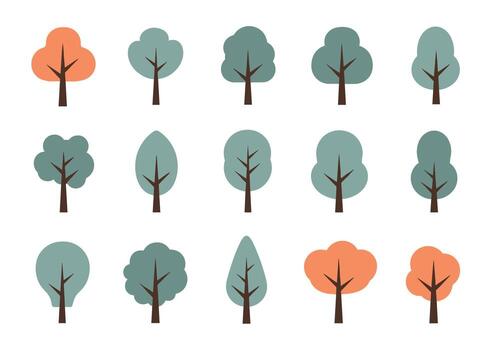 A collection of stylized trees in various shapes and colors representing nature's diversity. vector