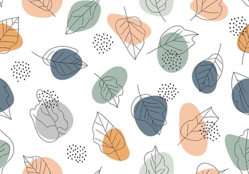 un caprichoso resumen modelo presentando dispersado orgánico formas y mano dibujado hoja contornos en apagado terroso tonos vector