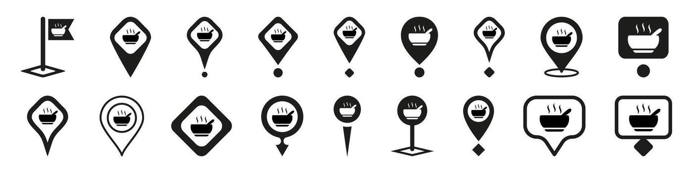Web pointer for snack bar and fast food cafes icon. Direction territory on map of localization for snack in bars and food outlets vector