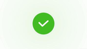 White check mark is centered in a bright green circle for successful completion icon. video