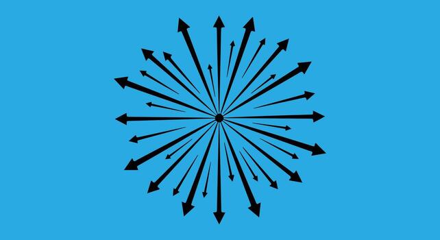 explotando Starburst de flechas en un brillante azul antecedentes vector