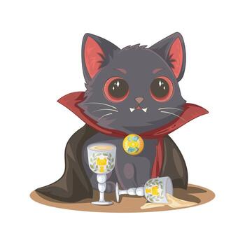 Vampire cat in a cape with goblets vector