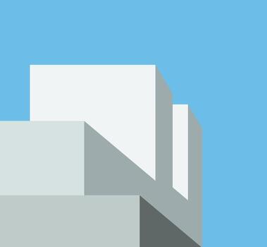 Abstract minimal building with blue sky background. Geometric Modern Architecture Illustration. Minimal Colorful Building on a Sunny Day Modern art. Abstract Shapes and Flat colorful vector