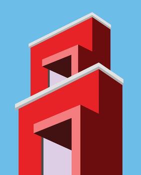 Abstract minimal building with blue sky background. Geometric Modern Architecture Illustration. Minimal Colorful Building on a Sunny Day Modern art. Abstract Shapes and Flat colorful building Design. vector