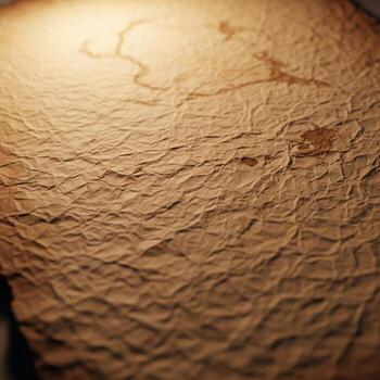 Close up textured background of crumpled parchment paper with subtle shadows and warm lighting creating an aged aesthetic photo