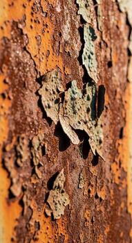 Close up abstract texture of peeling rust and weathered metal showing intricate patterns and decay photo