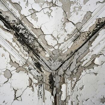 resumen ver de un decadente techo esquina con peladura pintar y agua dañar creando un único texturizado modelo foto