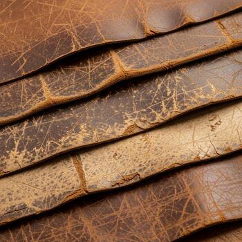 cerca arriba resumen ver de resistido y afligido marrón cuero tiras creando un texturizado y rústico antecedentes modelo foto