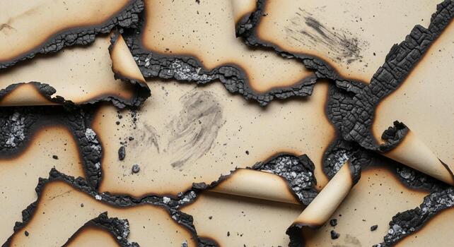 cerca arriba resumen ver de carbonizado bordes y quemado papel texturas con visible ceniza y carbonización detalles creando un dramático visual foto