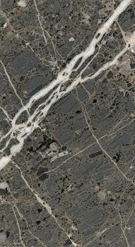 Close up view of a dark green marble slab featuring intricate white veining and subtle brown and black mineral inclusions creating a natural abstract pattern photo