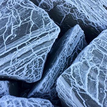 Close up view of dark gray rocks with intricate white veining creating a natural abstract pattern of geological texture and organic lines photo