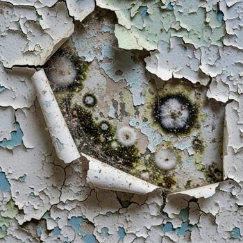 cerca arriba ver de peladura pintar revelador texturizado mohoso y resistido superficie con circular patrones foto