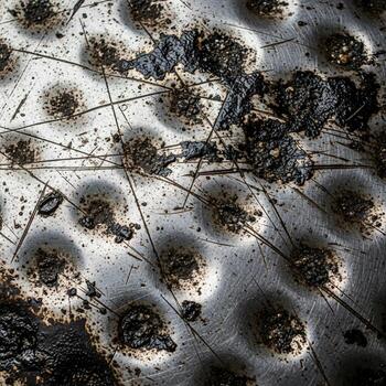 cerca arriba resumen macro ver de seco diente de león semilla cabezas con delicado tallos y escombros dispersado a través de un texturizado superficie foto