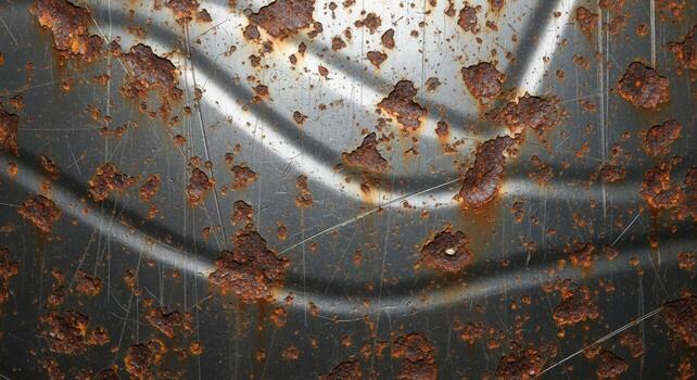 Close up abstract view of weathered metal surface with organic rust patterns and subtle curved lines creating a textured background photo