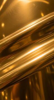 Abstract golden metallic tubes with soft bokeh lights and reflections creating a luxurious and dynamic visual photo