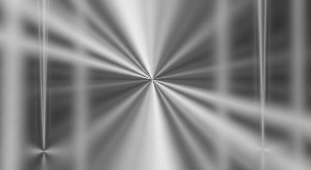 Abstract radial brushed metal texture with bright light rays emanating from a central point creating a futuristic metallic background photo