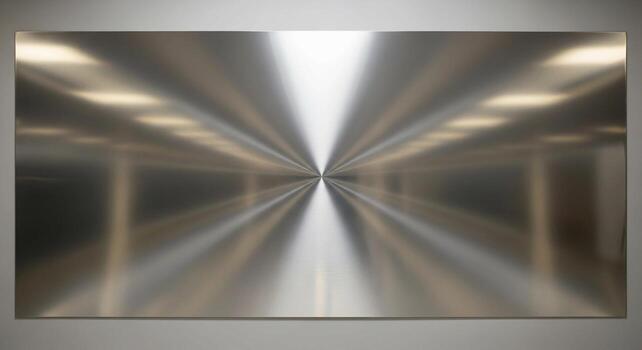 Abstract metallic surface with radial light streaks and reflective qualities creating a tunnel effect photo