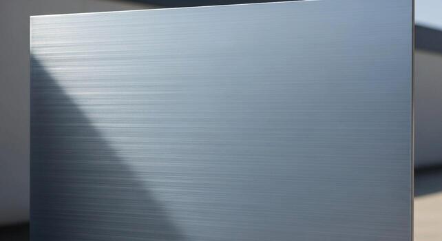 Close up view of a brushed metal surface with a diagonal shadow creating a textured pattern and subtle sheen photo