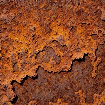 Close up textured abstract view of weathered and corroded metal surface showing layers of rust and decay photo