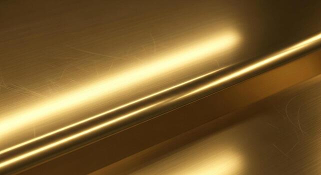Abstract golden metallic surface with diagonal light reflections and subtle textures creating a luxurious and modern aesthetic photo