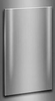 A highly polished reflective metallic surface with soft vertical highlights and a subtle gradient background photo