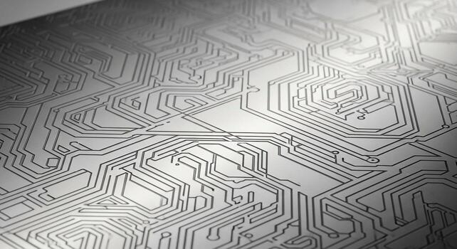 Intricate etched lines of a detailed circuit board pattern in a close up abstract view photo