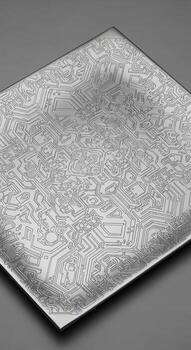 Intricate silver metal surface with a repeating geometric pattern and subtle texture photo