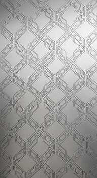 Intricate geometric lattice pattern in silver and white with a subtle metallic sheen and soft lighting photo