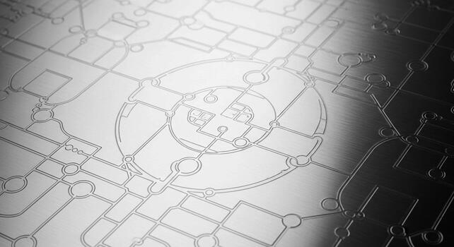 Abstract geometric pattern resembling a city map or circuit board with intricate lines and circular elements photo