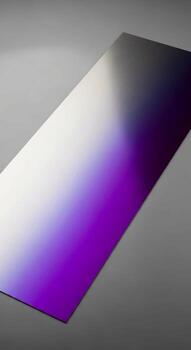 A smooth gradient of purple transitioning to white and then to black across a reflective surface photo