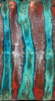 Abstract textured background with vertical streaks of vibrant turquoise and deep red hues creating a dynamic visual flow photo