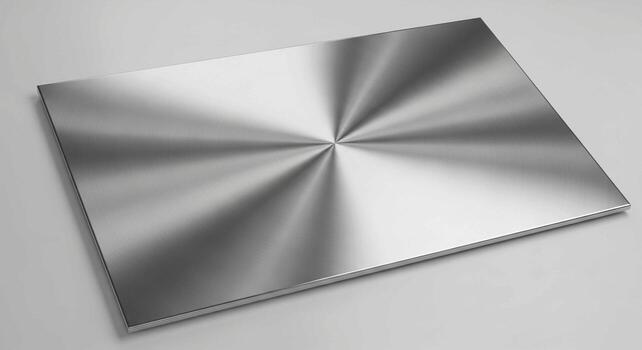 Brushed metal surface with a radial brushed pattern creating a sunburst effect on a metallic sheet photo