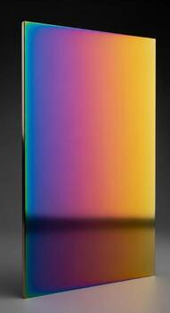 Iridescent geometric surface reflecting a spectrum of vibrant colors in a studio setting photo