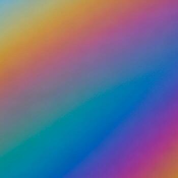 A diagonal gradient of vibrant colors transitions from warm yellows and oranges to cool blues and purples in a pixelated abstract pattern photo