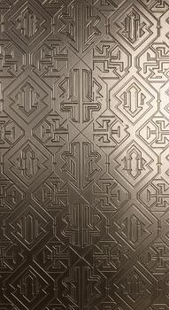 Intricate art deco geometric pattern with metallic sheen and repeating diamond shapes creating a luxurious textured background photo