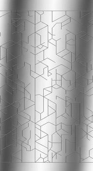 Abstract architectural blueprint showcasing a complex geometric maze of interconnected cubic forms and lines on a metallic background photo