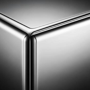 Abstract close up of polished metallic edges forming a sharp geometric corner with subtle reflections and highlights photo