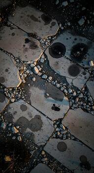 Reflections of city lights on a wet pavement after rain showing abstract patterns and textures photo