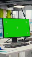Vertical Empty professional office includes analytics tools and isolated display, supplies arranged for forecasting and business strategy to support modern development and operational efficiency. video