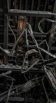 Intricate network of tangled wires and metal debris creating a chaotic and industrial abstract composition photo