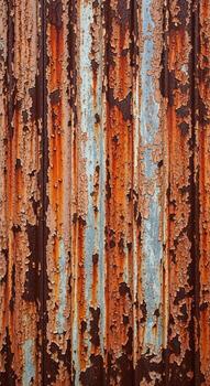 cerca arriba ver de resistido acanalado metal demostración peladura pintar y extenso oxido en vertical patrones foto