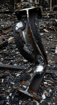 A broken down car with a tire on it photo