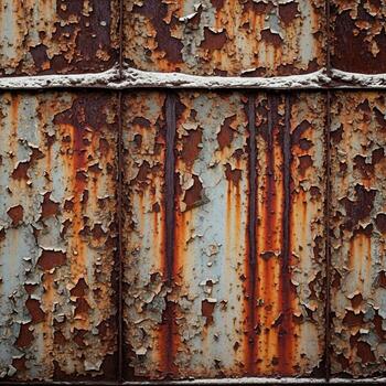 cerca arriba de fuertemente oxidado y peladura pintar en un antiguo metal superficie con rayas de oxidación creando un texturizado resumen modelo foto