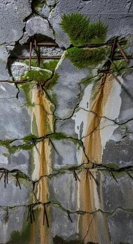 Abstract reflection of green foliage and pale organic forms on a textured rippled surface creating a dreamlike and ethereal visual photo
