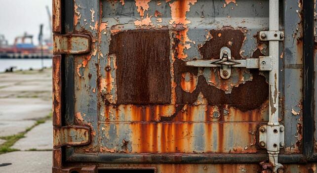 Rusty container with rusty door and rusty lock photo