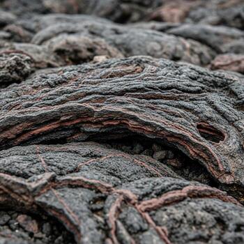 Close up of textured volcanic rock formations with subtle hints of color within the solidified lava flow photo